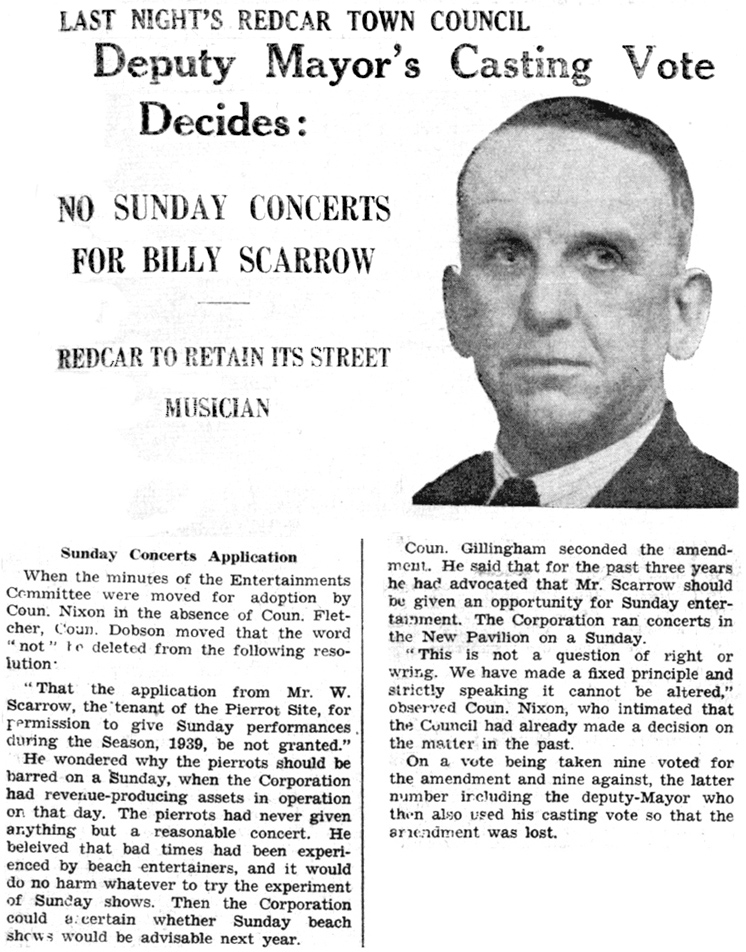 No Sunday Concerts for Billy Scarrow Cleveland Standard 1939